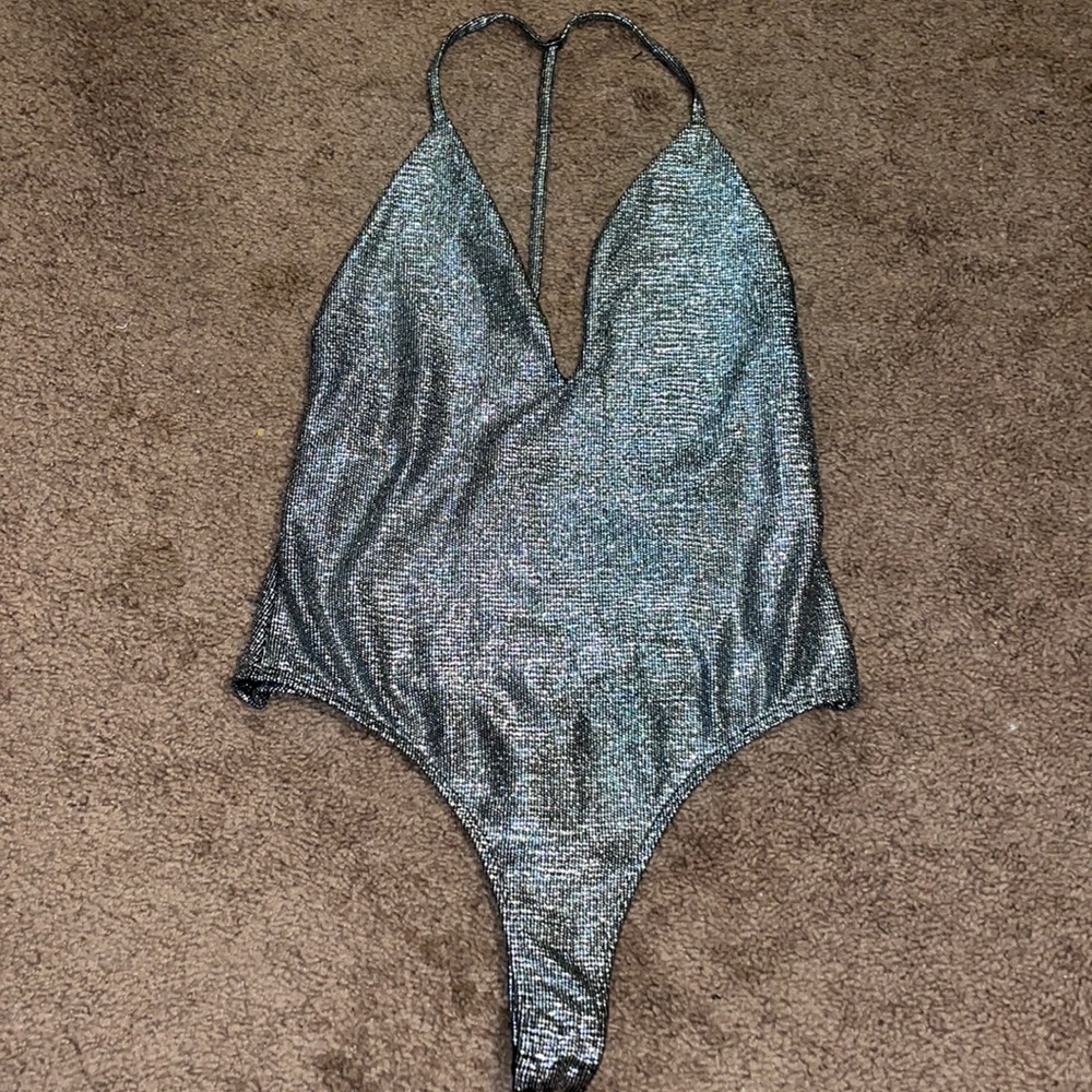 Silver Open Back Bodysuit